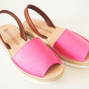 Pink open toe sandals for women/ pink espadrilles with white outsole /Handmade spanish leather sandals / Ibiza boho style shoes image 4