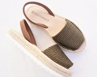 Sandalias Avarca de Piel de Yute Hechas a Mano: Alpargata Marrón Flatforms