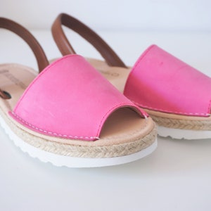 Pink open toe sandals for women/ pink espadrilles with white outsole /Handmade spanish leather sandals / Ibiza boho style shoes image 1