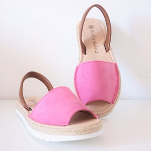 Pink open toe sandals for women/ pink espadrilles with white outsole /Handmade spanish leather sandals / Ibiza boho style shoes image 3