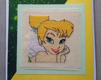 Tinkerbell -  Completed Cross Stitched Card