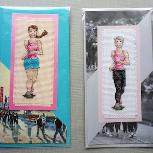Corredoras femeninas - tarjetas de punto de cruz completadas