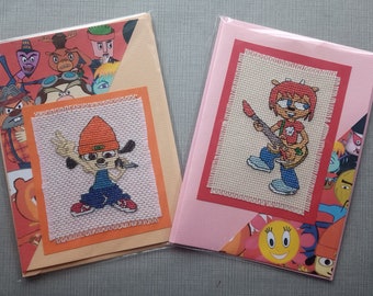 PaRappa the Rapper Completed Cross Stitch Cards