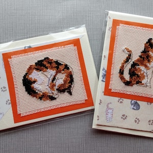 Tortoiseshell Cat  Completed Cross Stitch Cards