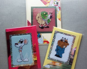 Danger Mouse Completed Cross Stitch Cards