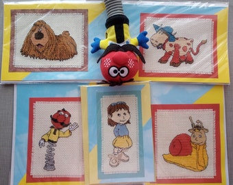 Magic Roundabout - Completed Cross Stitched Cards