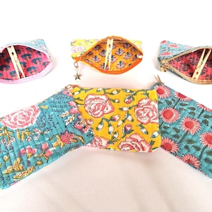 Pochettes plates en coton Indien matelassées double faces, trousse à maquillage, multicolores, 13 x 18 cm