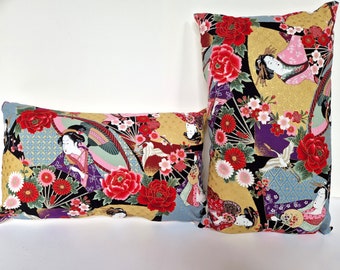 Cushion cover multicolor, japanese geisha, rectangular, 30 x50 cm, 12 x 20