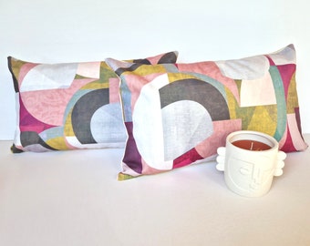Housse de coussin en velours polyester, patchwork de formes géométriques, multicolores, rectangulaire