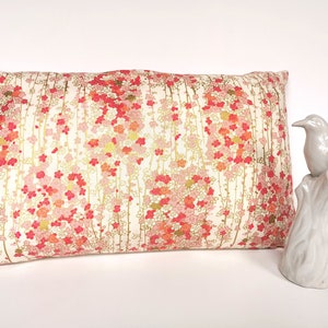 Cushion cover, Japanese fabrics, Japanese gardens, cherry blossoms, Sakura, pink and ecru, rectangular 30 x 50 cm, 11.81 "x 19.68"