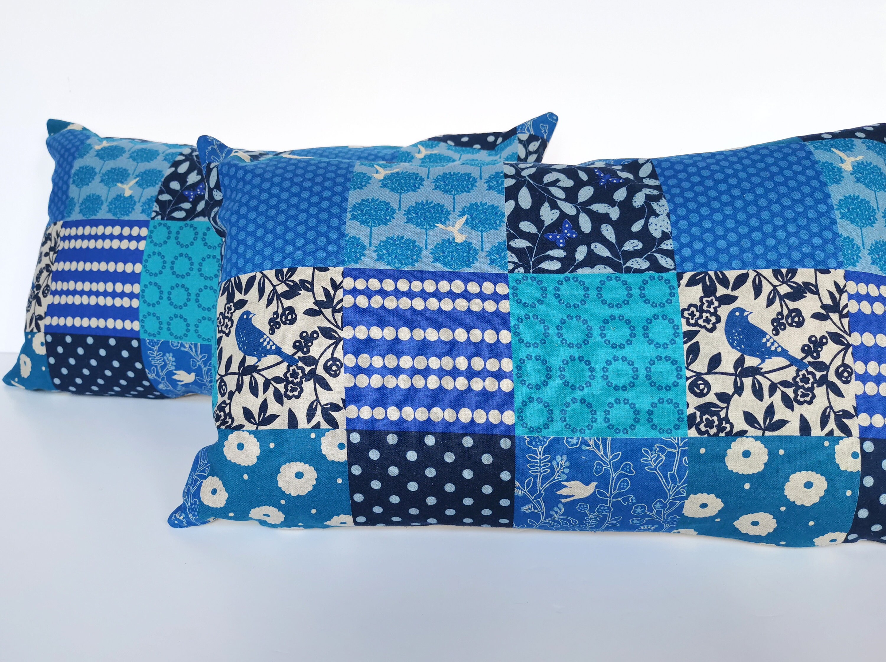 Housse en Lin et Coton d'echino, Designer Japonais, Dessins Géométriques, Histoire Bleu, de Forme Re