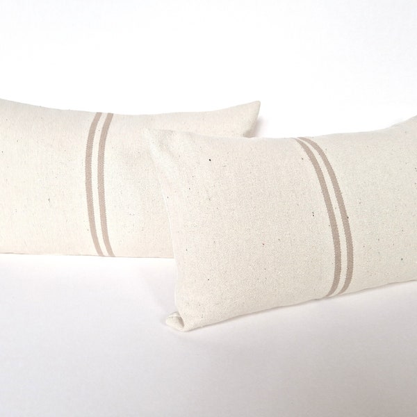 Housse de coussin en tissu coton brut, écru, rectangulaire, tissu français 30 x 50 cm