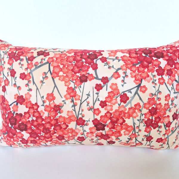 Housse de coussin, tissus japonais, jardin, fleurs de cerisiers, Sakura, rose baie or, collection impériale, rectangulaire