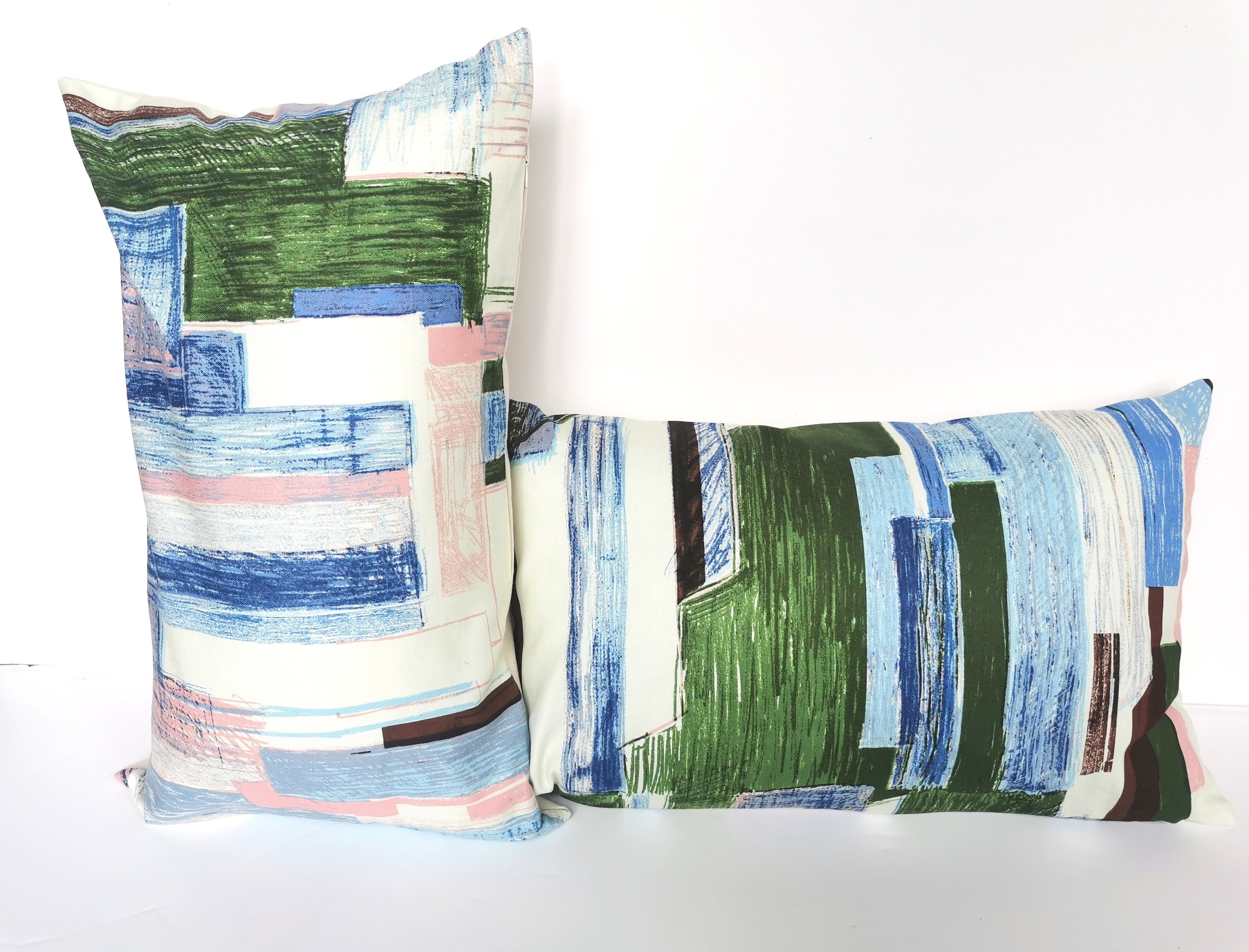 Lot de 2 Housses Coussins Rectangulaires en Tissu Japonais, Ultra Moderne, Tableau L'artiste Yumi Yo