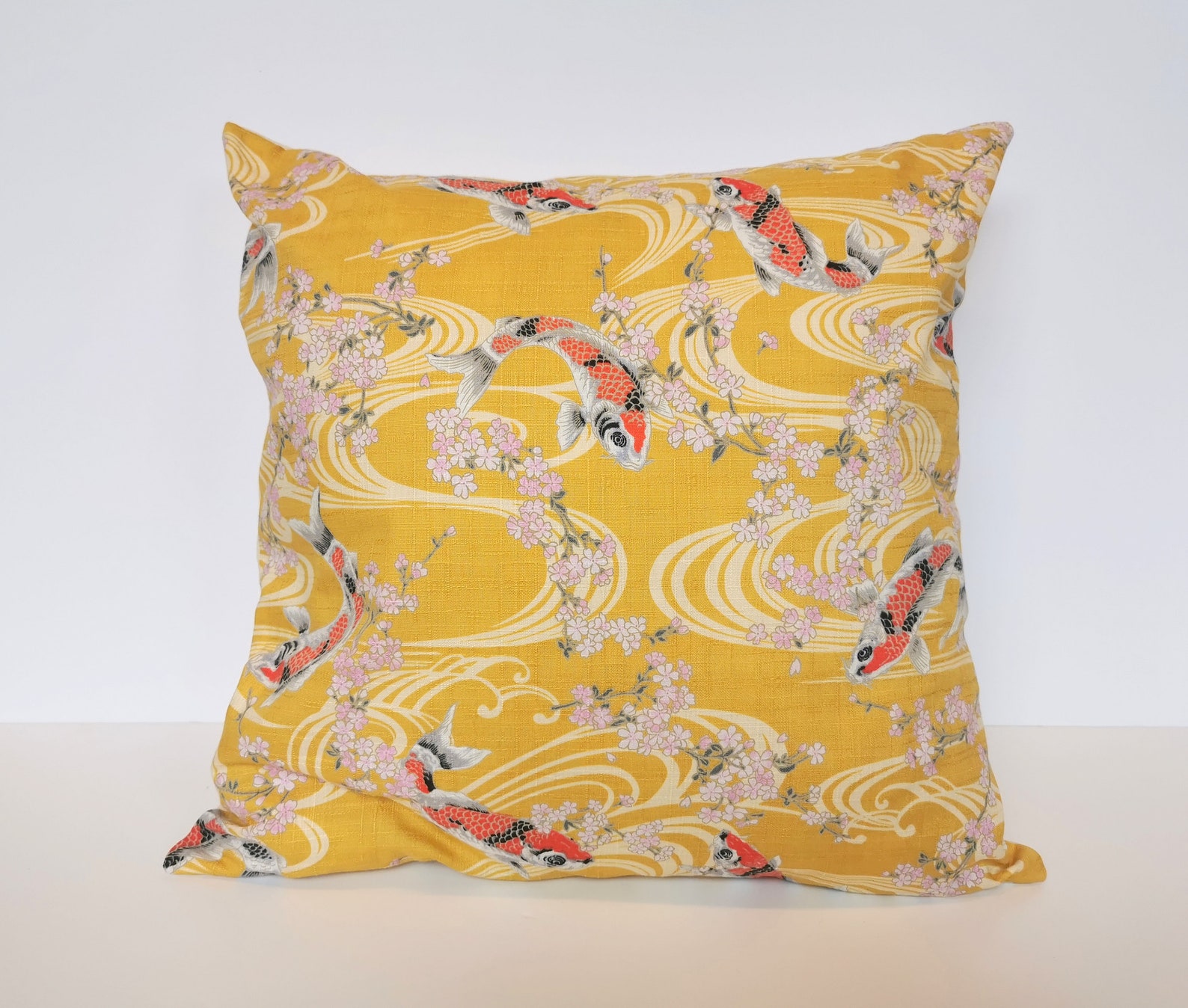 Cushion cover in traditional Japanese fabric yellow and fish Etsy