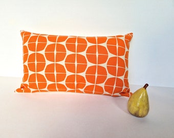 Housse de coussin coton et lin, coussin orange, brique, forme géométrique, style vintage 70, rectangulaire