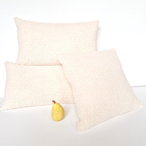 Housse de coussin en bouclette, Teddy, fausse fourrure, super doux, polyester, carrée ou rectangulaire.