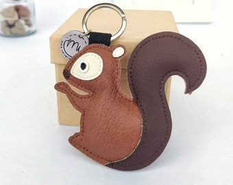 Cute Squirrel Keychain, Squirrel Bag Charm, Brown Squirrel Faux Leather Keychain, Animal Keychain, Handmade Squirrel Keychain