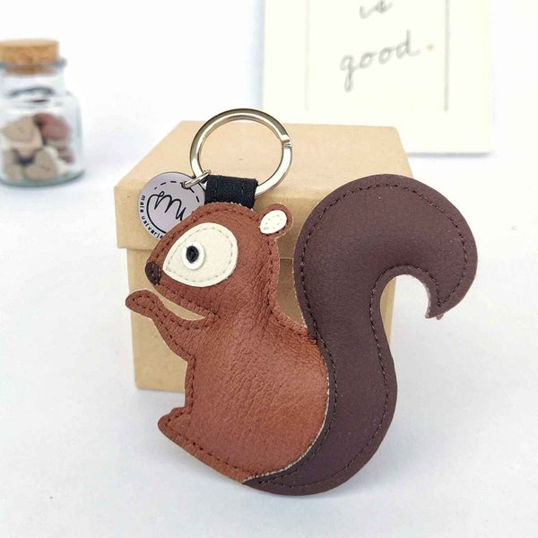 Cute Squirrel Keychain, Squirrel Bag Charm, Brown Squirrel Faux Leather Keychain, Animal Keychain, Handmade Squirrel Keychain