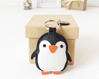 Cute Penguin Keychain, Penguin Bag Charm, Black & White Penguin Faux Leather Keychain, Animal Keychain, Handmade Penguin Keychain