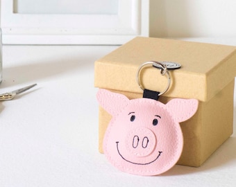 Cute Pink Keychain, Pig Bag Charm, Lucky Keychain, Faux Leather Keychain, Wish Me Luck Keychain, Gift For Pig Lovers, Lovely Pig Keychain