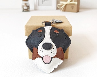 Bernese Mountain Dog Keychain, Bernese Mountain Dog Bag Charm, Black & Brown Dog Faux Leather Keychain, Dog Keychain, Gift For Dog Lovers