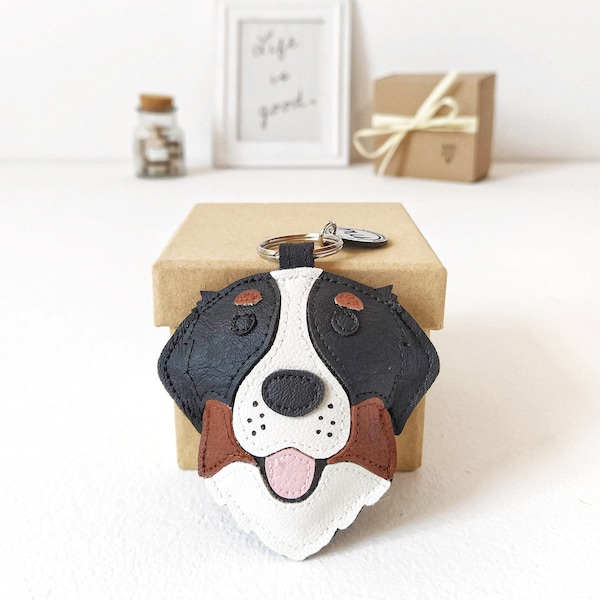 Bernese Mountain Dog Keychain, Bernese Mountain Dog Bag Charm, Black & Brown Dog Faux Leather Keychain, Dog Keychain, Gift For Dog Lovers