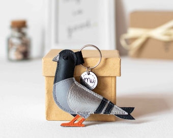 Cute Pigeon Bird Keychain, Pigeon Bag Charm, Faux Leather Animal Keychain, Lucky Keychain, Gift For Pigeon Bird Lover, Handmade Pigeon