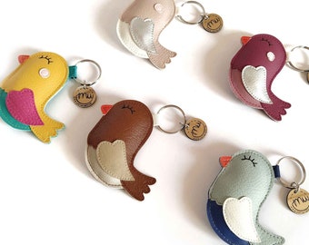 Cute Bird Keychain, Bird Bag Charm, Faux Leather Animal Keychain, Lucky Keychain, Gift For Bird Lover, Handmade Bird