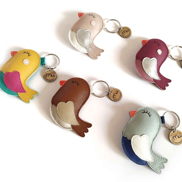 Porte-clés d’oiseau mignon, charme de sac d’oiseau, porte-clés d’animal en faux cuir, porte-clés chanceux, cadeau pour les amoureux des oiseaux, oiseau fait à la main