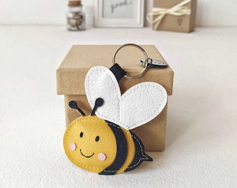 Bee Keychain, Yellow Bee Bag Charm, Yellow Bee Faux Leather Keychain, Animal Keychain, Handmade Bee Keychain, Gift For Bee Lovers