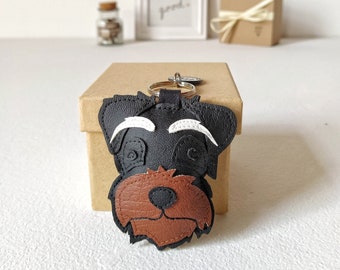 Lovely Schnauzer Keychain, Schnauzer Bag Charm, Gift For Schnauzer Lover, Handmade Dog Keychain, Faux Leather Dog Keychain