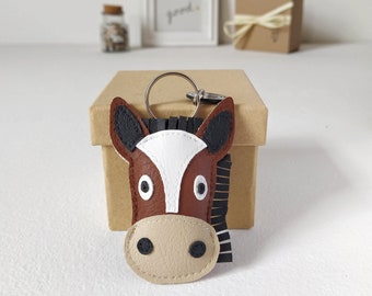 Horse Keychain, Horse Bag Charm, Brown Horse Faux Leather Keychain, Farm Animal Keychain, Handmade Horse Keychain, Gift For Horse Lovers
