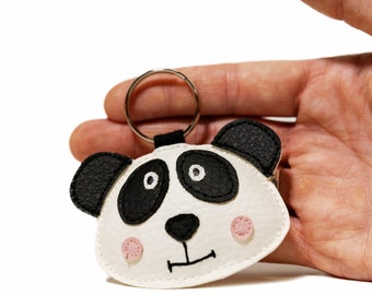 Cute Black&White Panda Keychain, Panda Bag Charm, Faux Leather Animal Keychain, Handmade Panda Keychain, Gift For Panda Lovers