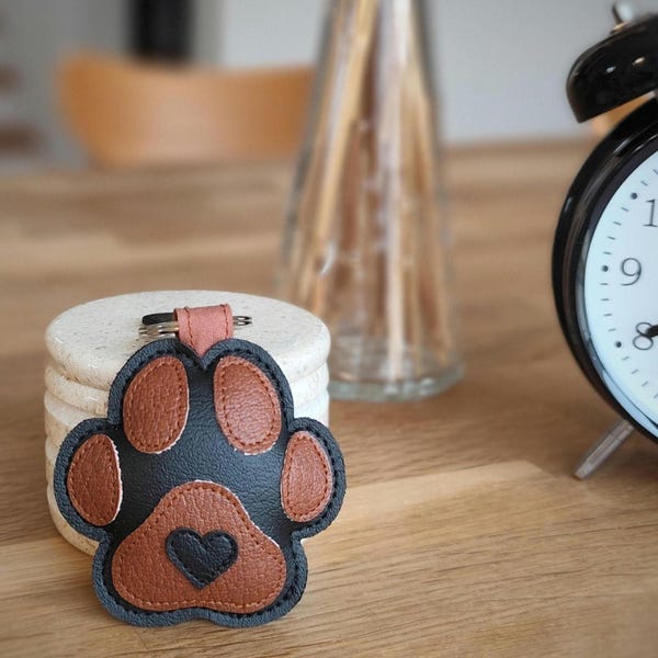 Paw Dog Keychain, Paw Dog Bag Charm, Pink-White Paw Dog, Black-White Paw Dog, Black-Brown Pav Dog Faux Leather Keychain, Gift For Dog Lovers