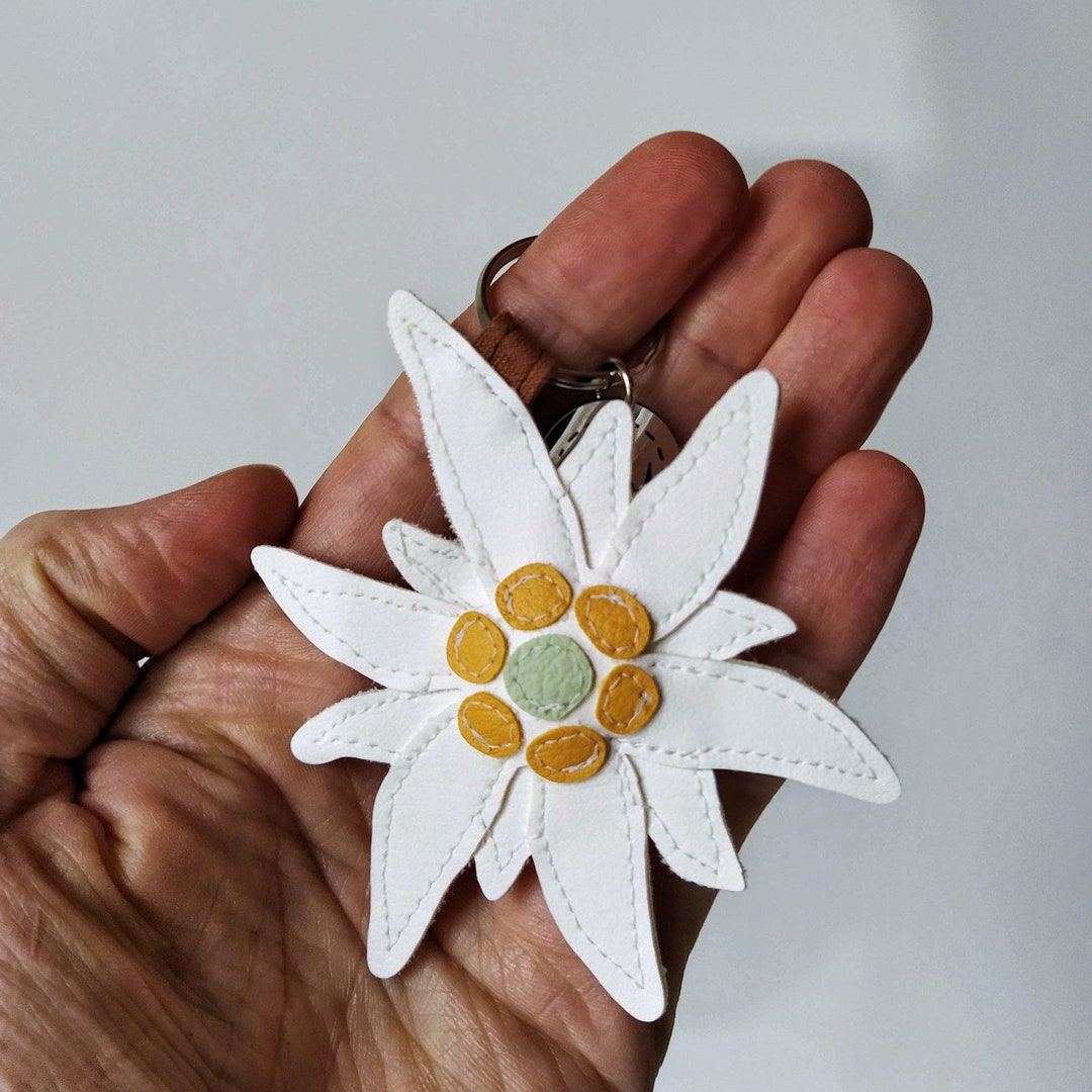 Edelweiss Keychain, Edelweiss Bag Charm, White Edelweiss Faux Leather ...