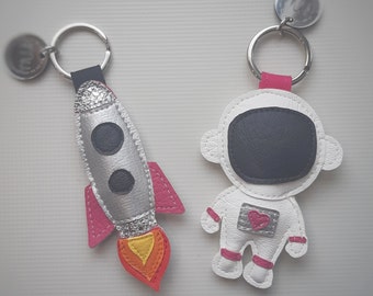 Cute Astronaut Keychain, Rocket Bag Charm, Astronaut Keychain, Faux Leather Astronaut Keychain, Handmade Rocket Keychain