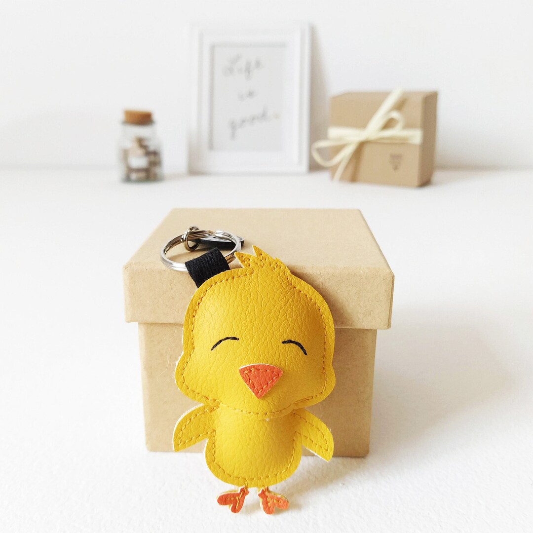 Cute Chick Keychain, Chick Bag Charm, Yellow Chick Faux Leather ...