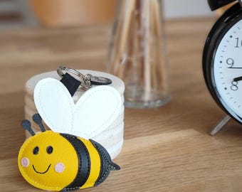 Bee Keychain, Yellow Bee Bag Charm, Yellow Bee Faux Leather Keychain, Animal Keychain, Handmade Bee Keychain, Gift For Bee Lovers
