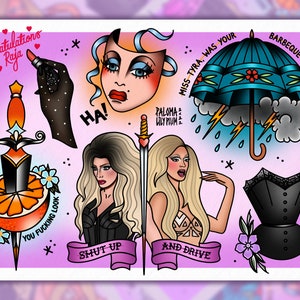 Drag Race Inspiriert Tattoo Flash Sheet A3 Print