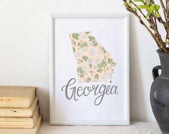 State of Georgia, State Flowers, State Art, Housewarming Gift First Home, Couples Gift