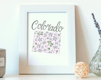 State of Colorado, Blue Columbine Flower, State Art, Housewarming Gift First Home, Couples Gift
