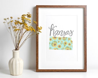 State of Kansas, State Flowers, State Art, Housewarming Gift First Home, Couples Gift