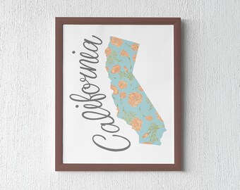 State of California, California Poppy, State Art, Housewarming Gift First Home, Couples Gift