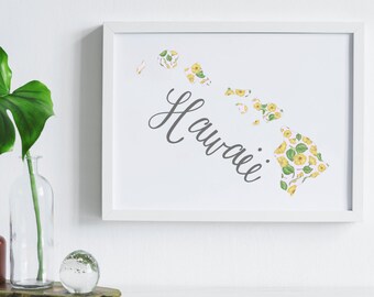 State of Hawaii, State Flowers, State Art, Housewarming Gift First Home, Couples Gift