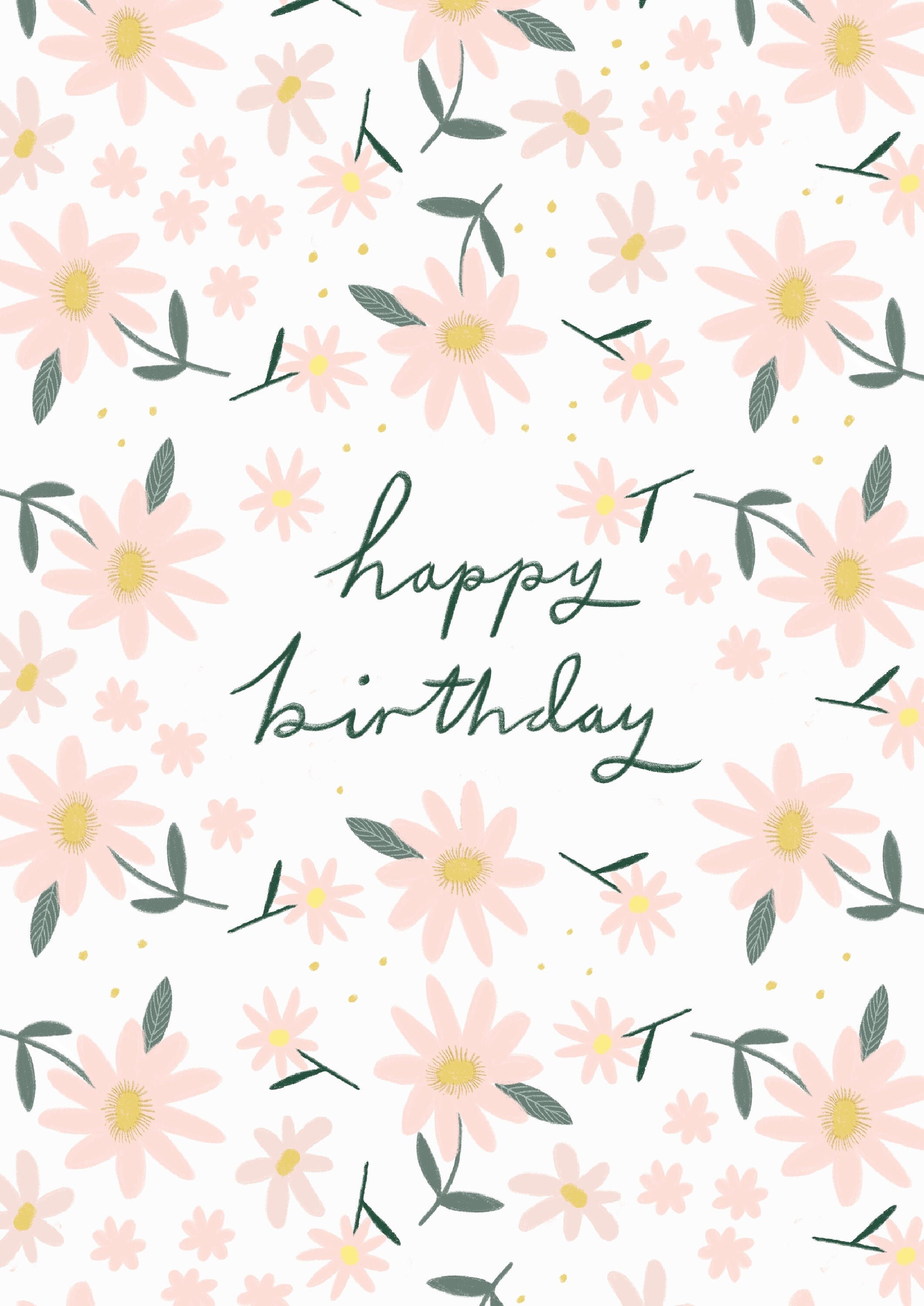 Happy Birthday Pink Flowers Card Etsy