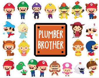 Cute Game Brother clip art, game clip art, super game brothers,  video games sticker, digital clipart, PNG - charismas clipart