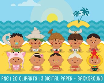 Clipart de Moana Bebé, Princesa Disney, Decoración de Fiesta (Descarga Digital)