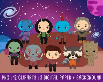 Galaxy Guardian Clip art, Superhero sticker, pattern Invitation, Birtday party, digital clipart,  PNG files - charismas clipart