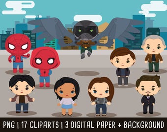 Spider man Homecoming Clip art, papel digital de Spiderman, pegatina de superhéroe, imágenes prediseñadas de la fiesta Birtday, descarga instantánea PNG- Uso comercial gratuito